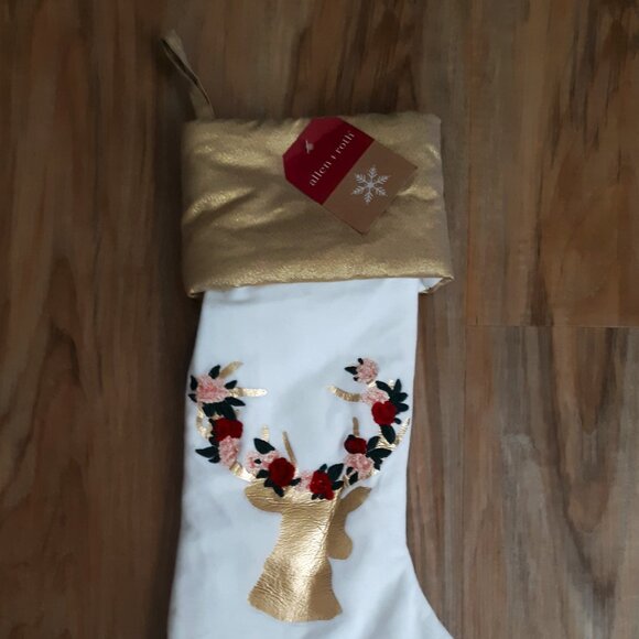 Allen + Roth Fancy Holiday Christmas Stocking Embroidered Floral Reindeer NWT - Picture 3 of 6